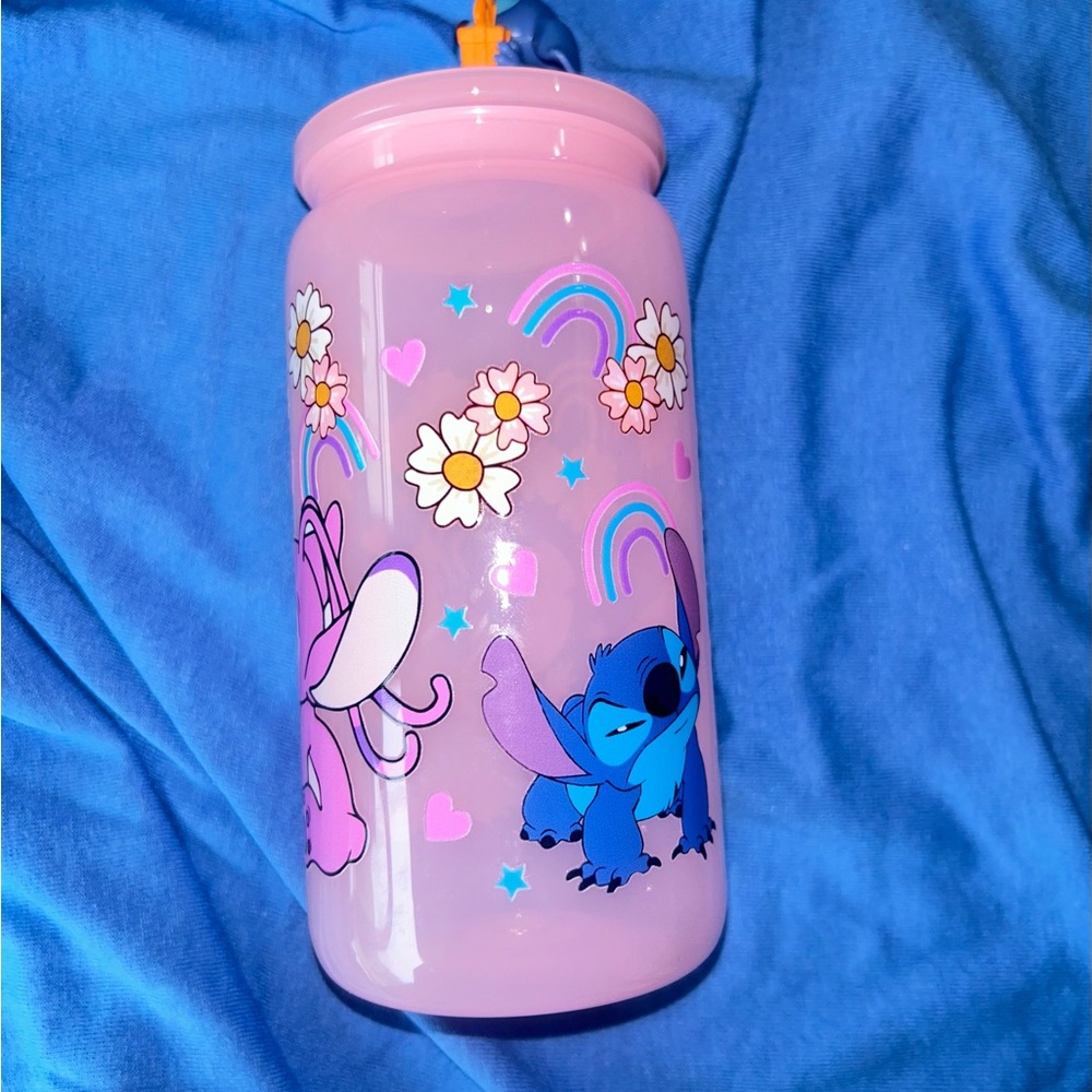 Stitch Baby Pink 16oz Acrylic Tumbler With Stitch Lid